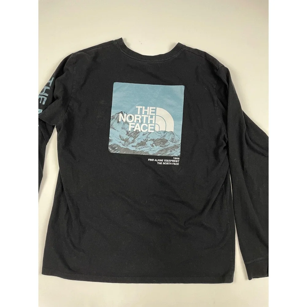 The North Face Mens XL Long Sleeve Graphic T-Shirt Black Mountain Logo Tee